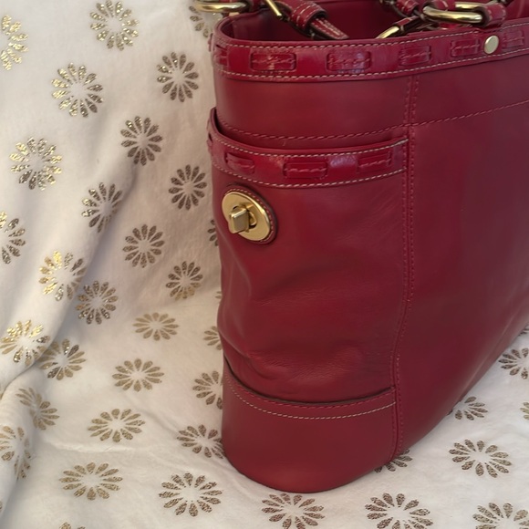 Large Coach tote. Dark-ish red and gold hardware. 16x11” perfect condition. - Picture 2 of 11